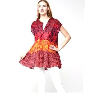 Free people Boho Western Red Floral swing shirt Gotta Have You Tunic Top EUC  XS